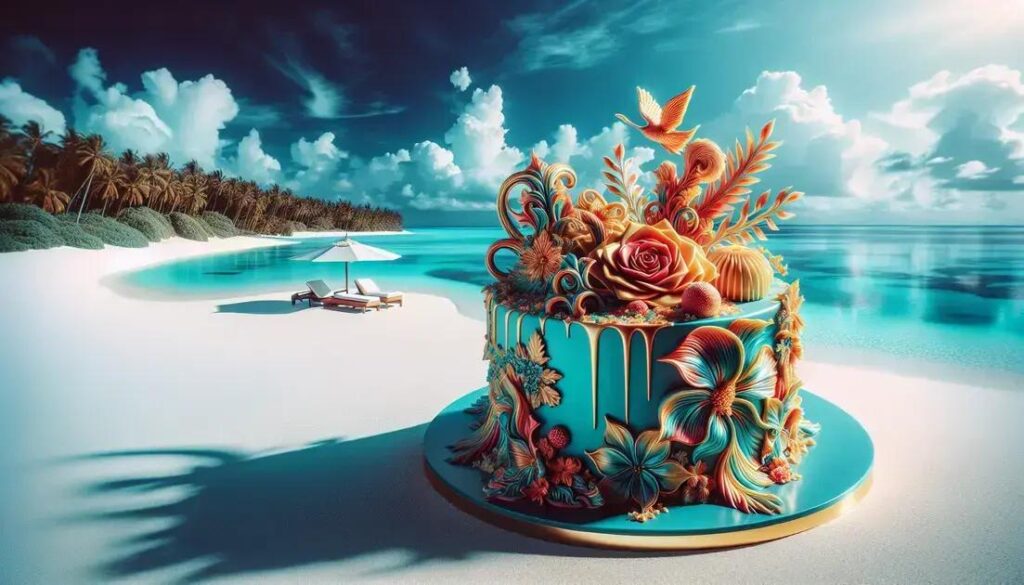 Cake designer monta extravagante bolo de luxo na praia de Santos